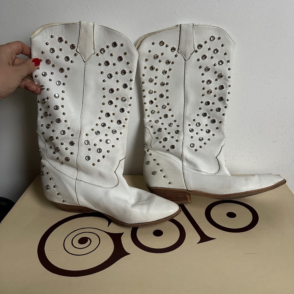 White studded boots